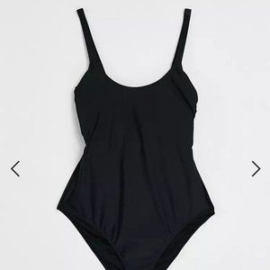 NWT ASOS Curve Ivory Rose scoop one piece swimsuit in black